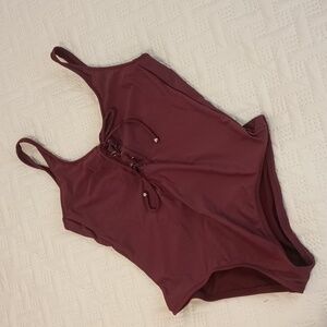 Mossimo Lace up Front Maroon One PieceSwimsuit